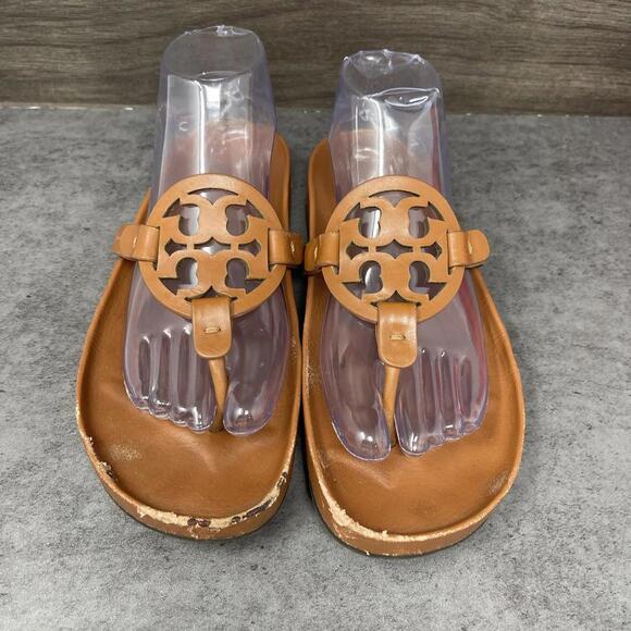 Tory Burch Miller Cloud Thong Sandals Womens Size 8 Brown Leather - Picture 3 of 10